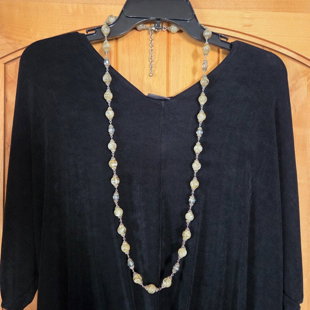 Chico's Victorian-Style Long Goldtone Beaded Necklace